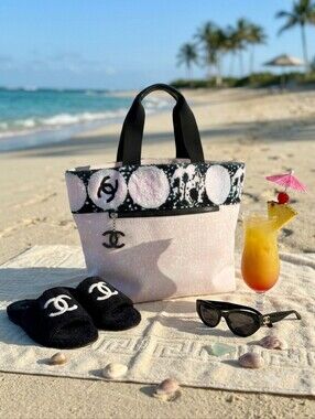 Chanel Pink Canvas & Terry Cloth CC Summer Beach Tote Bag ✨ COA
